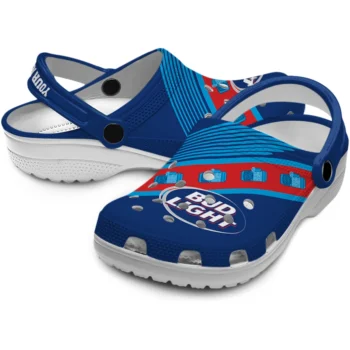 personalized bud light oval blue red clogs high quality hey clogs