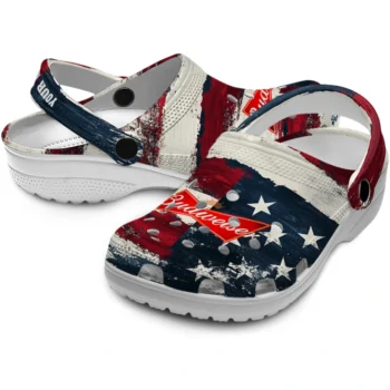 personalized budweiser stars stripes red blue clogs high quality hey clogs
