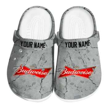 personalized budweiser stone bowtie gray red clogs best selling hey clogs