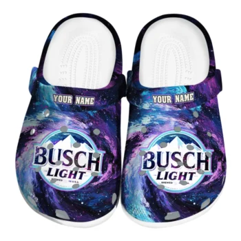personalized busch light galaxy blue purple clogs best selling hey clogs