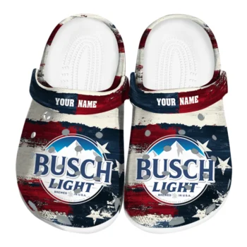 personalized busch light patriotic waves red white clogs best selling hey clogs