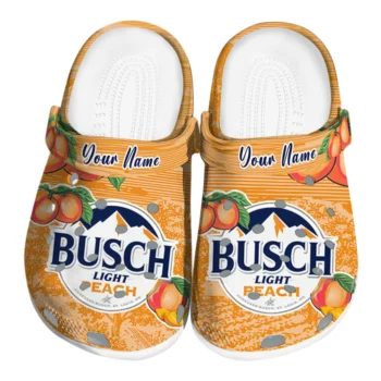 personalized busch light peach pair orange green clogs best selling hey clogs