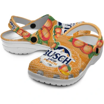 personalized busch light peach pair orange green clogs high quality hey clogs