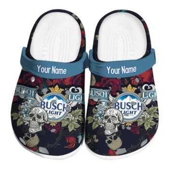 personalized busch light skull roses black red clogs best selling hey clogs