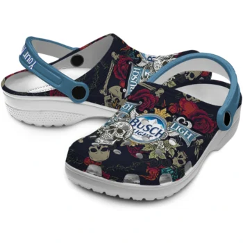 personalized busch light skull roses black red clogs high quality hey clogs