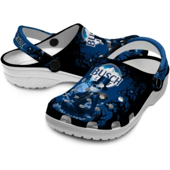 personalized busch light spooky pattern blue black clogs high quality hey clogs
