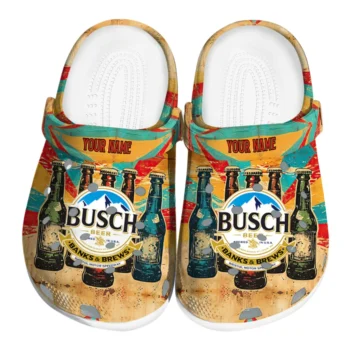 personalized busch light vintage beers beige red clogs best selling hey clogs