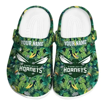 personalized charlotte hornets tropical leaves clogs best selling