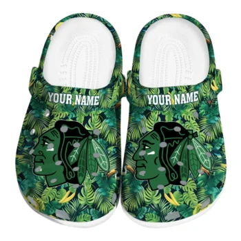 personalized chicago blackhawks tropical leaves clogs best selling