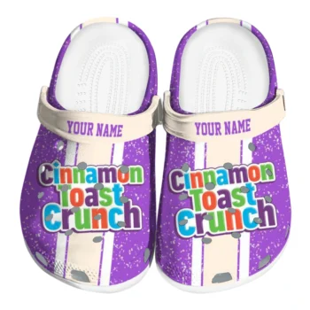personalized cinamon toast crunch logo typography purple beige clogs best selling hey clogs
