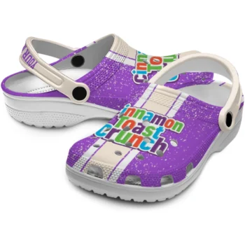 personalized cinamon toast crunch logo typography purple beige clogs high quality hey clogs