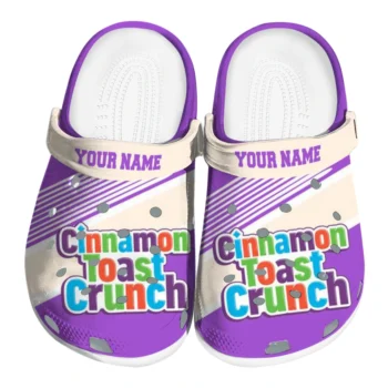 personalized cinamon toast crunch retro text purple beige clogs best selling hey clogs