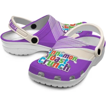 personalized cinamon toast crunch retro text purple beige clogs high quality hey clogs
