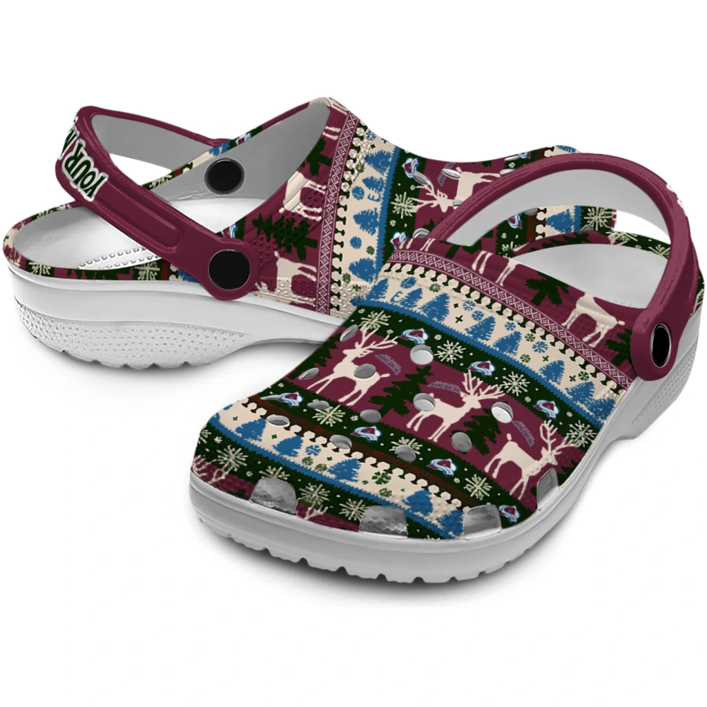 personalized colorado avalanche christmas motif clogs high quality personalized colorado avalanche christmas motif clogs high quality