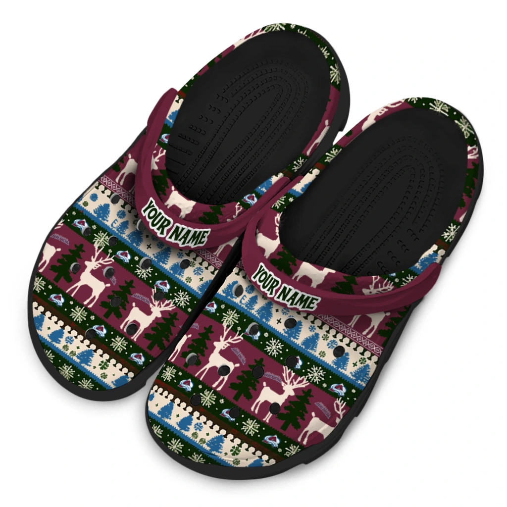 personalized colorado avalanche christmas motif clogs latest model personalized colorado avalanche christmas motif clogs latest model