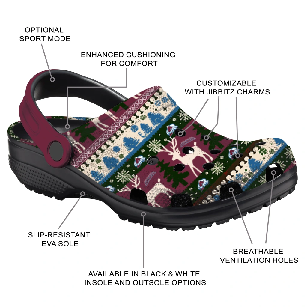 personalized colorado avalanche christmas motif clogs new arrival personalized colorado avalanche christmas motif clogs new arrival