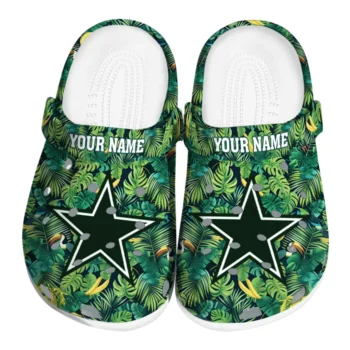 personalized dallas cowboys tropical leaves clogs best selling