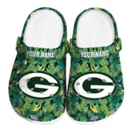 personalized green bay packers tropical leaves clogs best selling