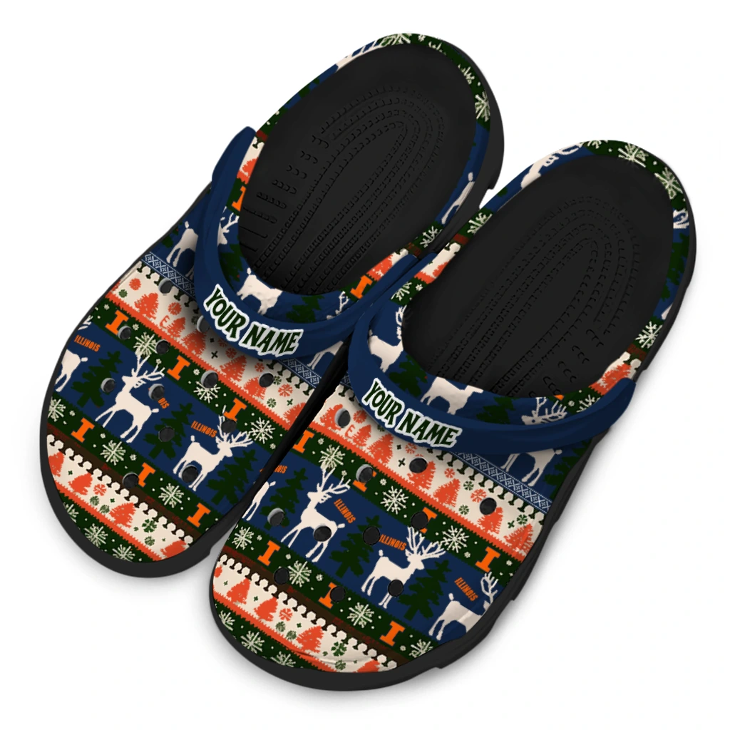 personalized illinois fighting illini christmas motif clogs latest model personalized illinois fighting illini christmas motif clogs latest model
