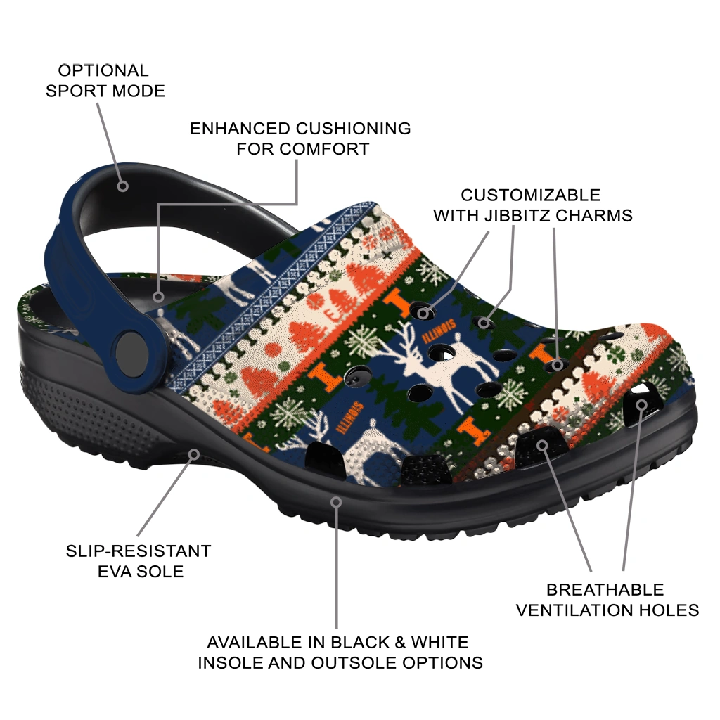 personalized illinois fighting illini christmas motif clogs new arrival personalized illinois fighting illini christmas motif clogs new arrival