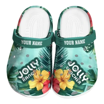 personalized jolly rancher hibiscus delight green red clogs best selling hey clogs