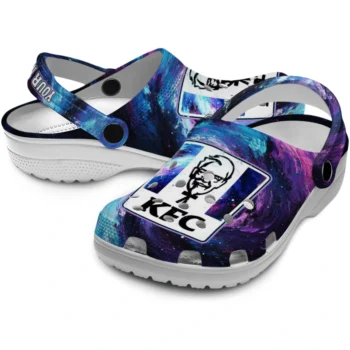 personalized kfc cosmic logo purple blue clogs high quality hey clogs