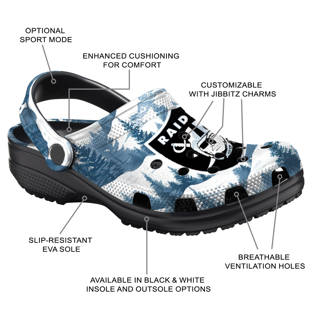 personalized las vegas raiders snowy mountains clogs new arrival personalized las vegas raiders snowy mountains clogs new arrival