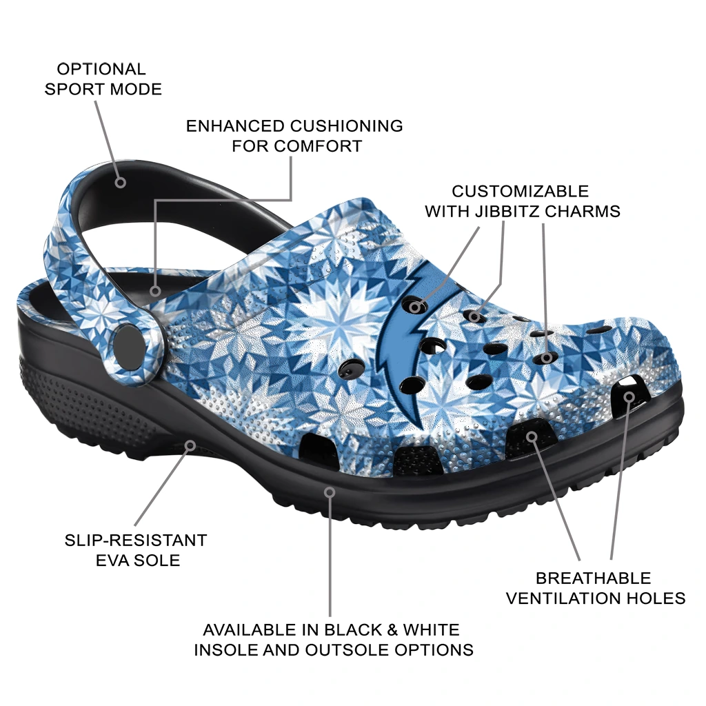personalized los angeles chargers snowflake mosaic clogs new arrival personalized los angeles chargers snowflake mosaic clogs new arrival