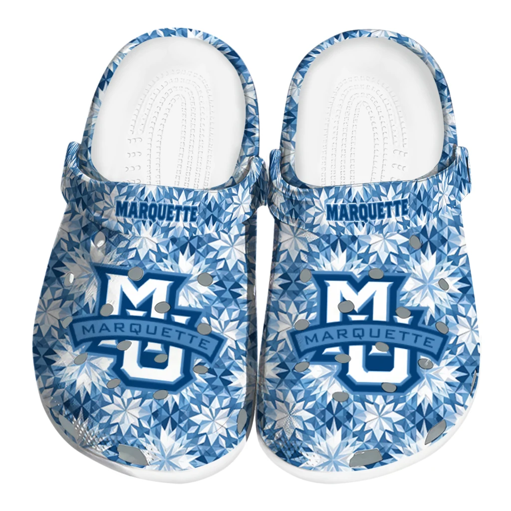 personalized marquette golden eagles snowflake mosaic clogs best selling personalized marquette golden eagles snowflake mosaic clogs best selling