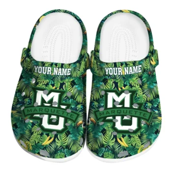 personalized marquette golden eagles tropical leaves clogs best selling