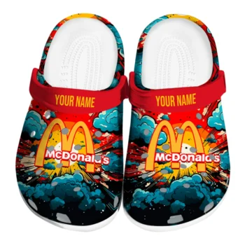 personalized mcdonalds arches sun red blue clogs best selling hey clogs
