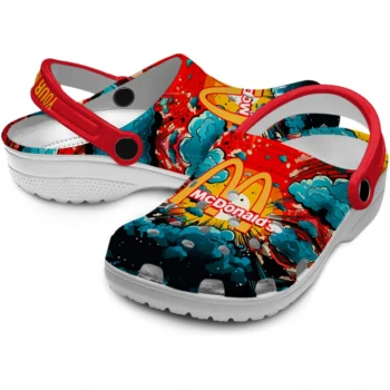 personalized mcdonalds arches sun red blue clogs high quality hey clogs