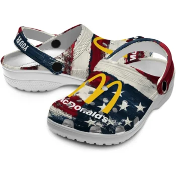 personalized mcdonalds flag arches red white clogs high quality hey clogs