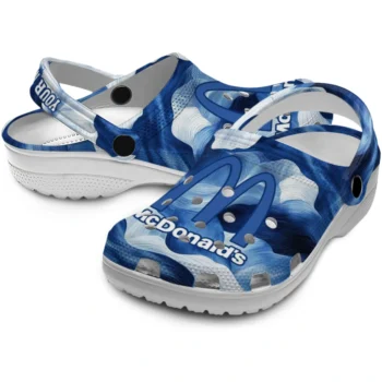 personalized mcdonalds m swirl blue white clogs high quality hey clogs