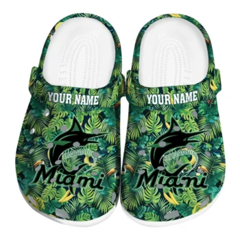 personalized miami marlins tropical leaves clogs best selling