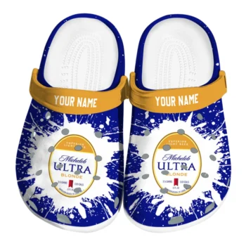 personalized michelob ultra crest blue yellow clogs best selling hey clogs