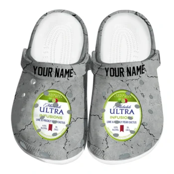 personalized michelob ultra facts badge gray clogs best selling hey clogs