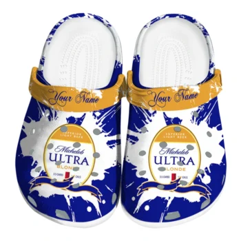 personalized michelob ultra label blue white clogs best selling hey clogs