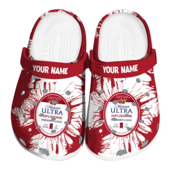 personalized michelob ultra paint splash red white clogs best selling hey clogs