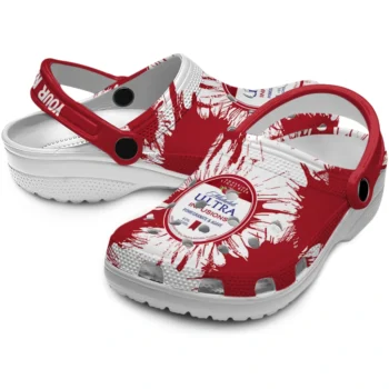 personalized michelob ultra paint splash red white clogs high quality hey clogs