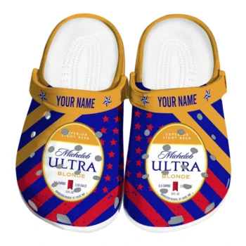 personalized michelob ultra star field blue yellow clogs best selling hey clogs