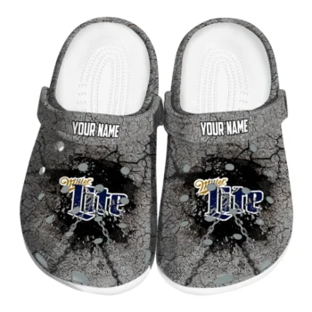 personalized miller lite cracked concrete gray black clogs best selling hey clogs