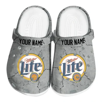 personalized miller lite cracked pattern gray clogs best selling hey clogs