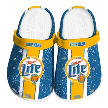 personalized miller lite milk crest blue yellow clogs best selling hey clogs