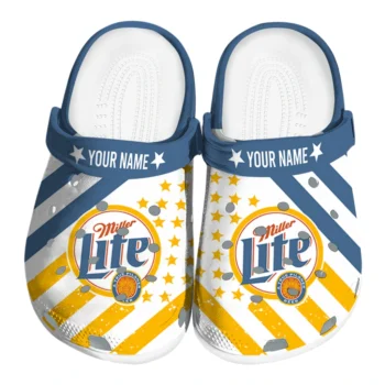 personalized miller lite star cluster yellow blue clogs best selling hey clogs