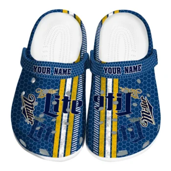 personalized miller lite stripes blue yellow clogs best selling hey clogs