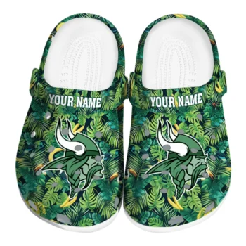 personalized minnesota vikings tropical leaves clogs best selling