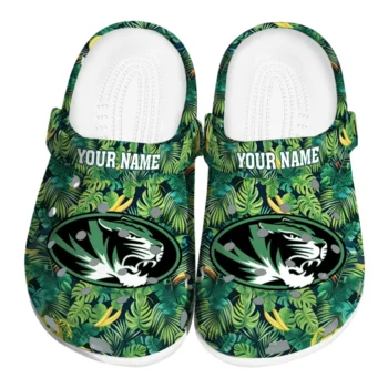 personalized missouri tigers tropical leaves clogs best selling