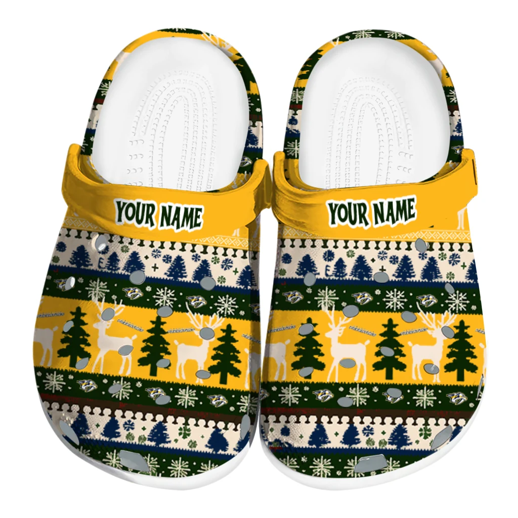 personalized nashville predators christmas motif clogs best selling personalized nashville predators christmas motif clogs best selling