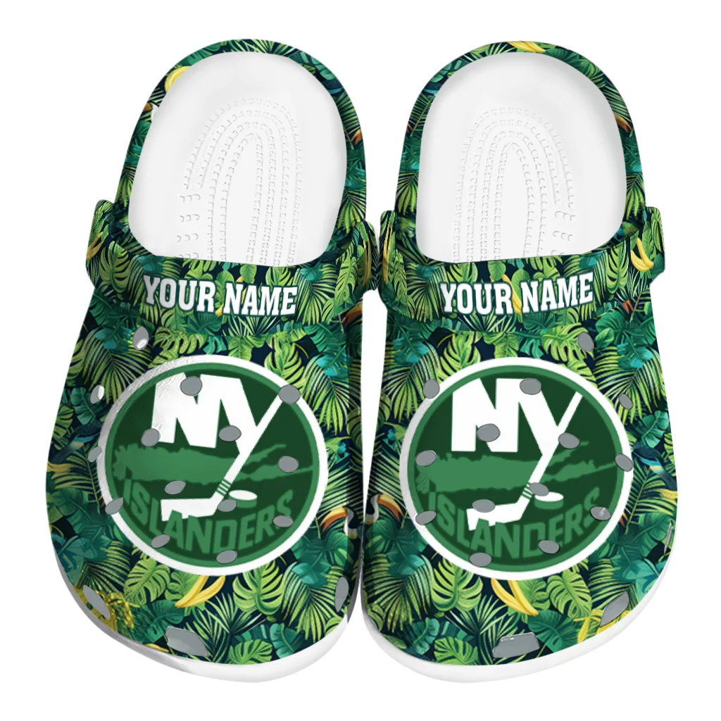 personalized new york islanders tropical leaves clogs best selling personalized new york islanders tropical leaves clogs best selling